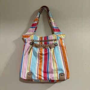 Fossil Vintage Striped Canvas Shoulder Bag with Leather Trim